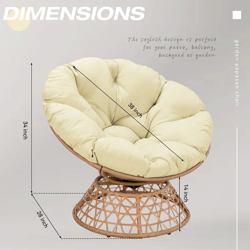 Gelber Korbgeflecht-Papasan-Drehstuhl für Terrasse und Außenbereich