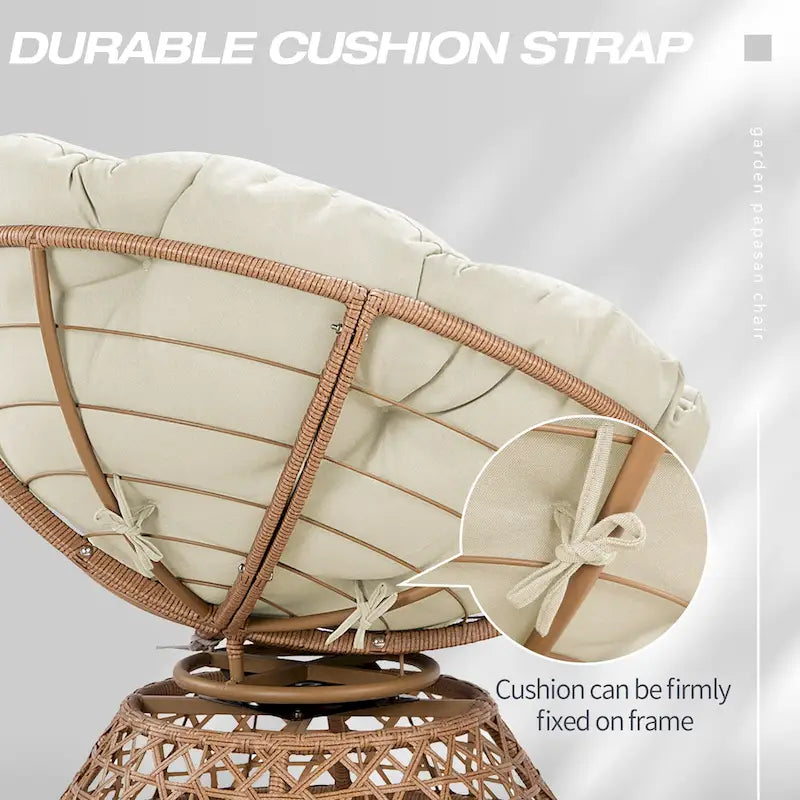 Gelber Korbgeflecht-Papasan-Drehstuhl für Terrasse und Außenbereich