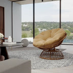 Gelber Korbgeflecht-Papasan-Drehstuhl für Terrasse und Außenbereich