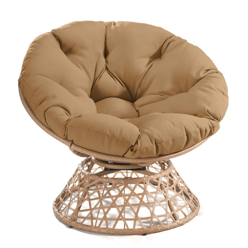 Gelber Korbgeflecht-Papasan-Drehstuhl für Terrasse und Außenbereich