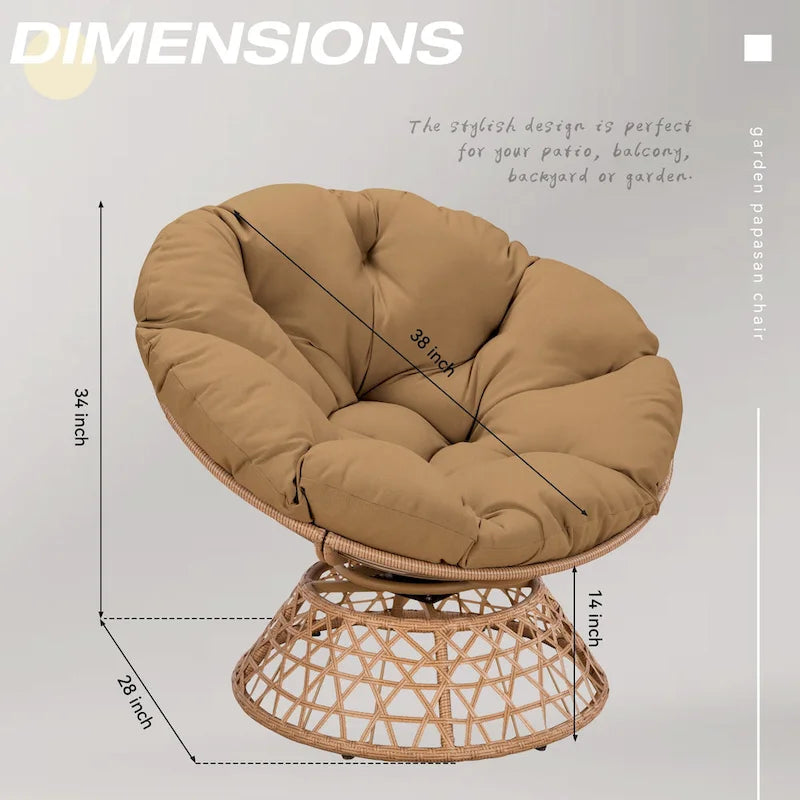 Gelber Korbgeflecht-Papasan-Drehstuhl für Terrasse und Außenbereich