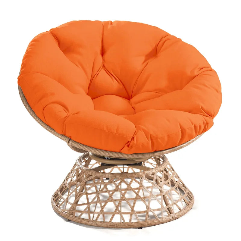 Gelber Korbgeflecht-Papasan-Drehstuhl für Terrasse und Außenbereich