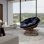 Gelber Korbgeflecht-Papasan-Drehstuhl für Terrasse und Außenbereich