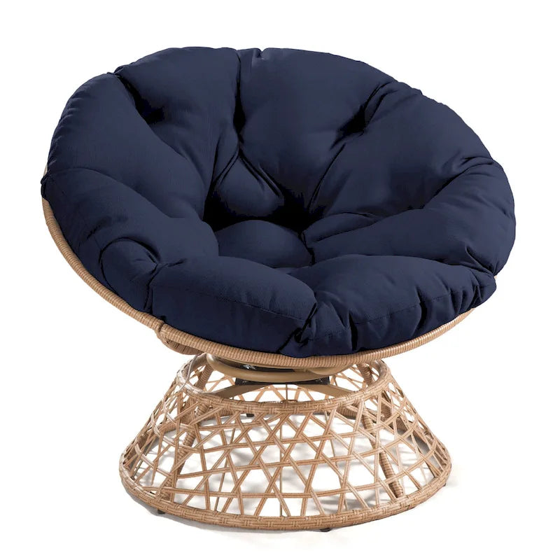 Gelber Korbgeflecht-Papasan-Drehstuhl für Terrasse und Außenbereich