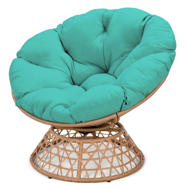 Gelber Korbgeflecht-Papasan-Drehstuhl für Terrasse und Außenbereich