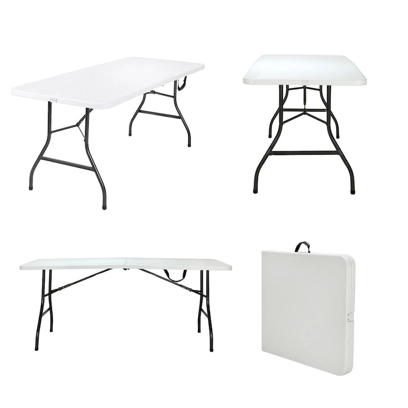 Opvouwbare tafel van 6 ft. voor binnen en buiten, in tweeën te vouwen, van geblazen kunststof