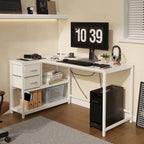 L-vormig computerbureau met oplaadstation, omkeerbaar hoekbureau voor pc met lade