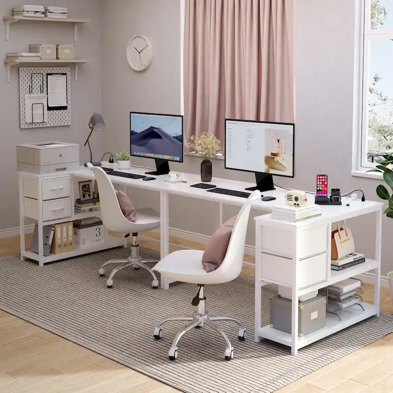 L-förmiger Computertisch mit Ladestation, umkehrbarer Eck-PC-Schreibtisch mit Schublade