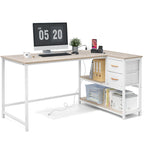 L-vormig computerbureau met oplaadstation, omkeerbaar hoekbureau voor pc met lade