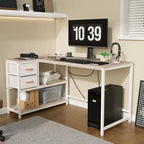L-vormig computerbureau met oplaadstation, omkeerbaar hoekbureau voor pc met lade