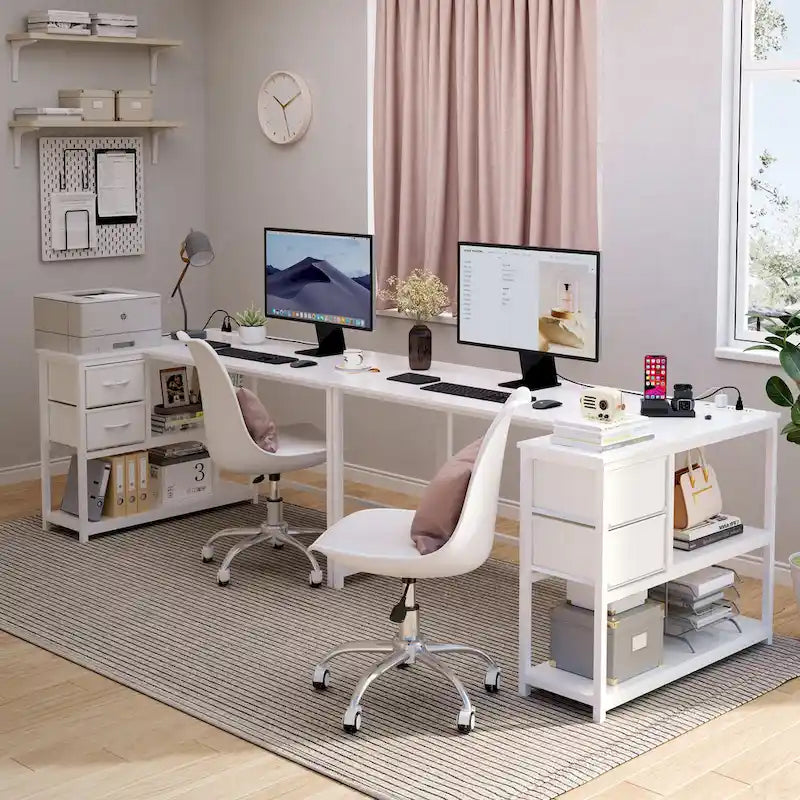 L-vormig computerbureau met oplaadstation, omkeerbaar hoekbureau voor pc met lade