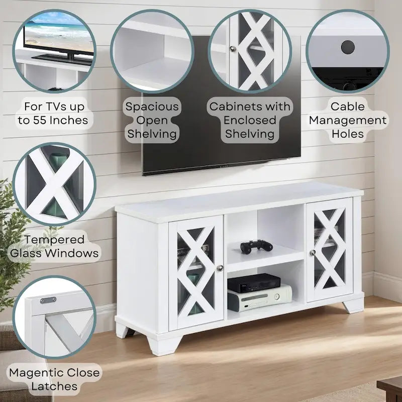 TV-Schrank mit Stauraumschränken und Regalen für Fernseher bis zu 55 Zoll