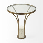 Table d’appoint ronde avec plateau en verre, métal doré et piédestal en marbre blanc