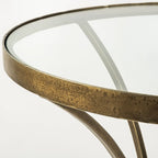 Table d’appoint ronde avec plateau en verre, métal doré et piédestal en marbre blanc