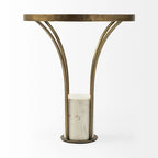 Table d’appoint ronde avec plateau en verre, métal doré et piédestal en marbre blanc
