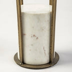 Table d’appoint ronde avec plateau en verre, métal doré et piédestal en marbre blanc