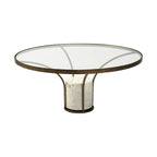 Table d’appoint ronde avec plateau en verre, métal doré et piédestal en marbre blanc