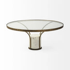 Table d’appoint ronde avec plateau en verre, métal doré et piédestal en marbre blanc