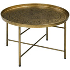 24 runder Couchtisch mit gehämmerter Ablage, Vintage-Metall-Mitteltisch für Wohnzimmer, Schlafzimmer und als Beistelltisch, Gold