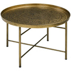 24 Round Coffee Table with Hammered Tray Top, Vintage Metal Center Table for Living Room, Bedroom, Side Table,Gold