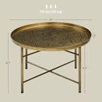 24 runder Couchtisch mit gehämmerter Ablage, Vintage-Metall-Mitteltisch für Wohnzimmer, Schlafzimmer und als Beistelltisch, Gold