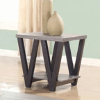 Zig-zag Contemporary Solid Wooden End Table With Bottom Shelf, Grey And Black