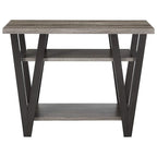 Zig-zag moderner Beistelltisch aus Massivholz mit unterem Regal, Grau und Schwarz