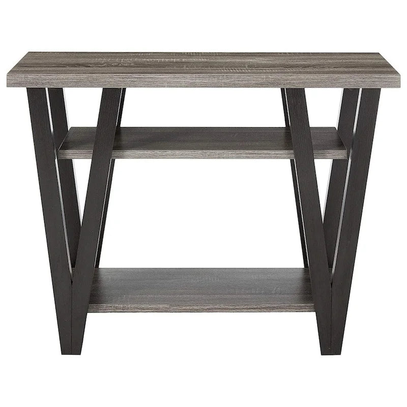 Zig-zag moderner Beistelltisch aus Massivholz mit unterem Regal, Grau und Schwarz