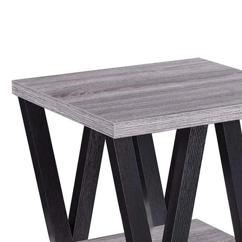 Zig-zag moderner Beistelltisch aus Massivholz mit unterem Regal, Grau und Schwarz