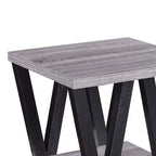 Zig-zag moderner Beistelltisch aus Massivholz mit unterem Regal, Grau und Schwarz