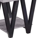 Zig-zag moderner Beistelltisch aus Massivholz mit unterem Regal, Grau und Schwarz