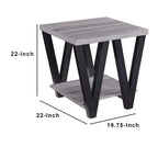 Zig-zag moderner Beistelltisch aus Massivholz mit unterem Regal, Grau und Schwarz
