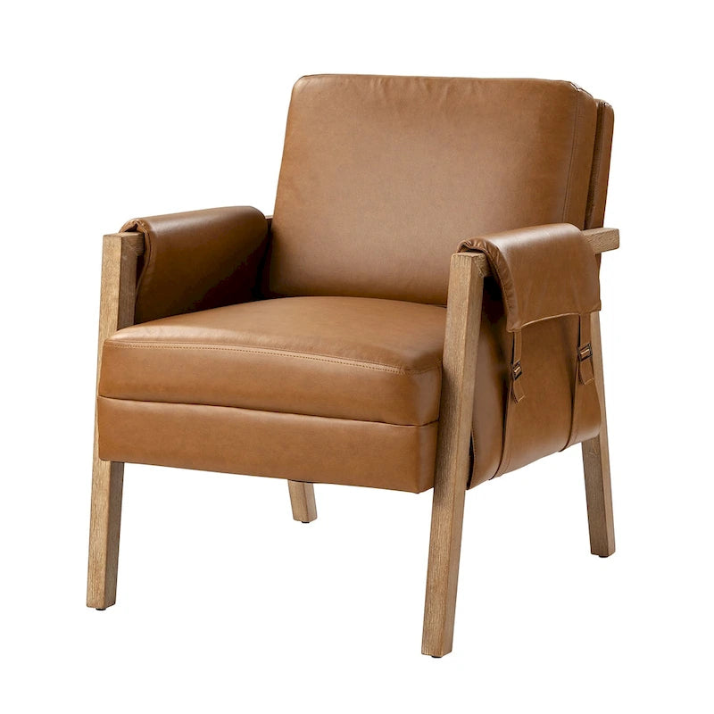 Olivia Farmhouse Faux Leather Accent Chair with Solid Wood Legs