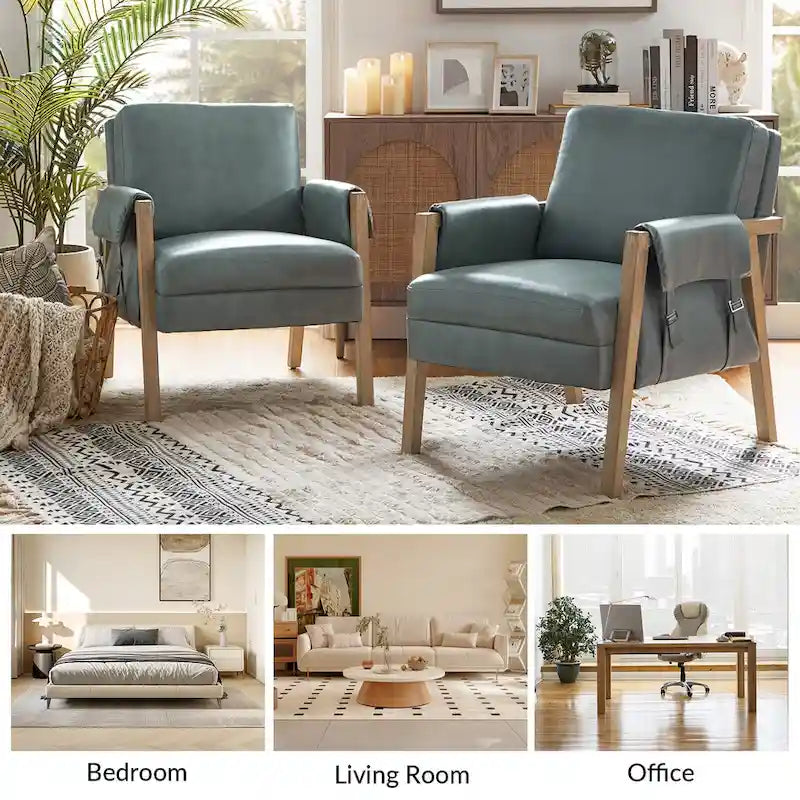 Olivia Farmhouse Faux Leather Accent Chair with Solid Wood Legs