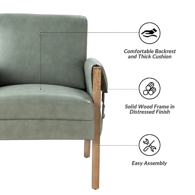 Olivia Farmhouse Faux Leather Accent Chair with Solid Wood Legs