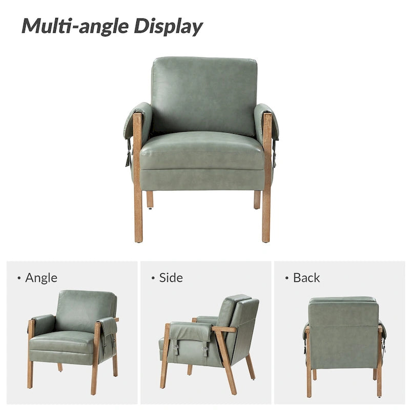 Olivia Farmhouse Faux Leather Accent Chair with Solid Wood Legs
