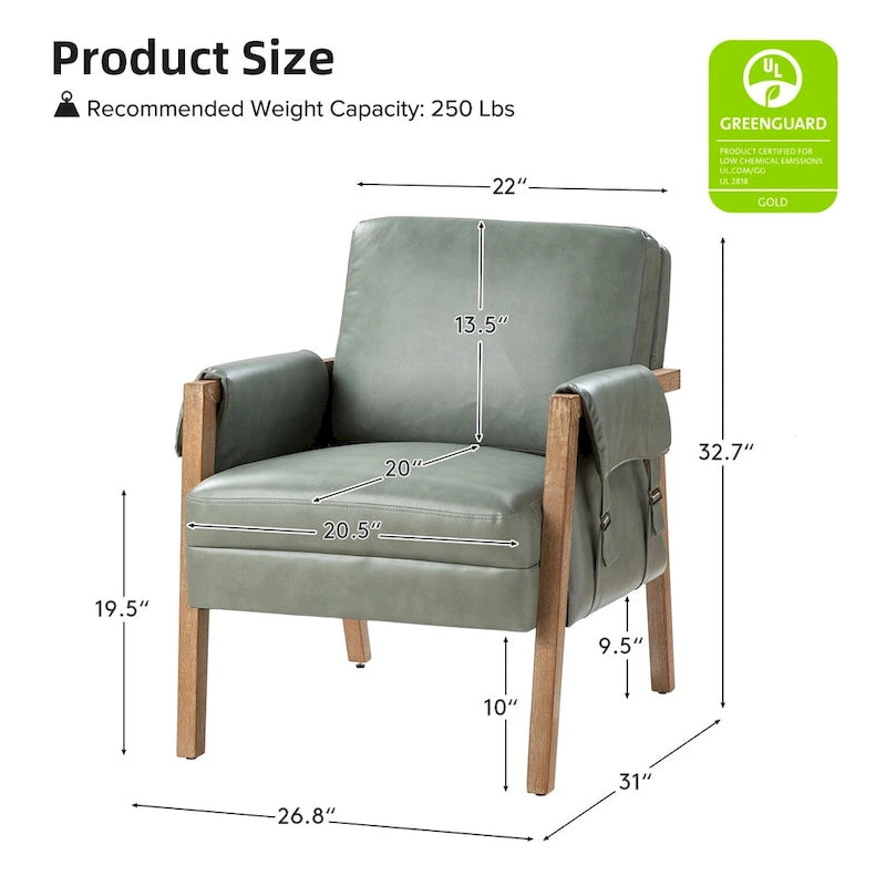 Olivia Farmhouse Faux Leather Accent Chair with Solid Wood Legs