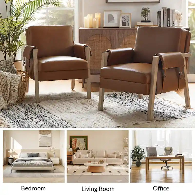 Olivia Farmhouse Faux Leather Accent Chair with Solid Wood Legs