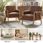 Olivia Farmhouse Faux Leather Accent Chair with Solid Wood Legs