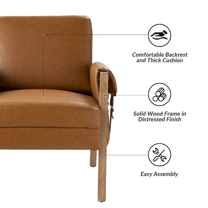 Olivia Farmhouse Faux Leather Accent Chair with Solid Wood Legs
