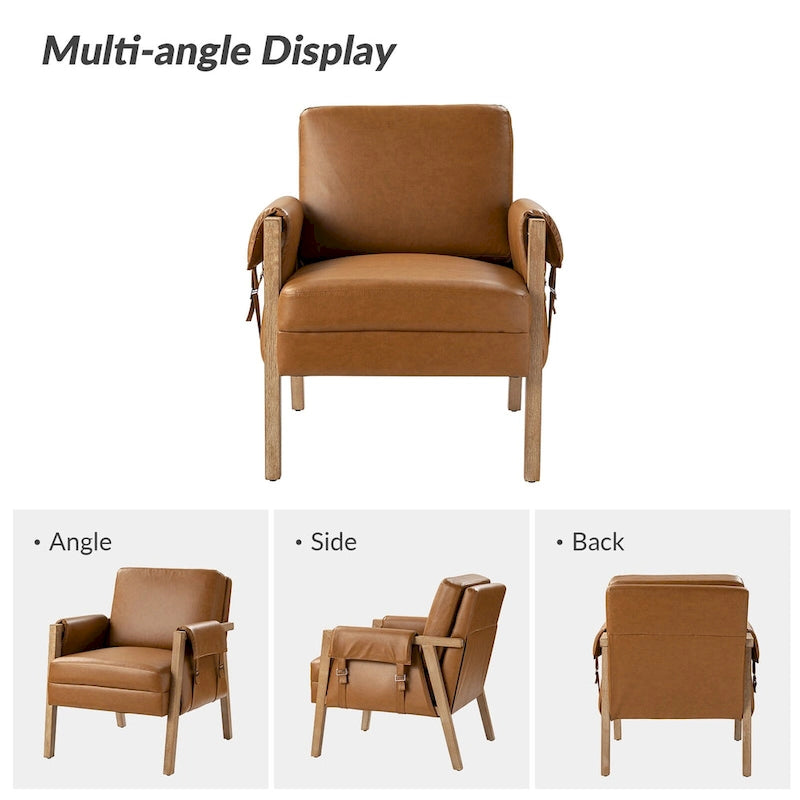 Olivia Farmhouse Faux Leather Accent Chair with Solid Wood Legs