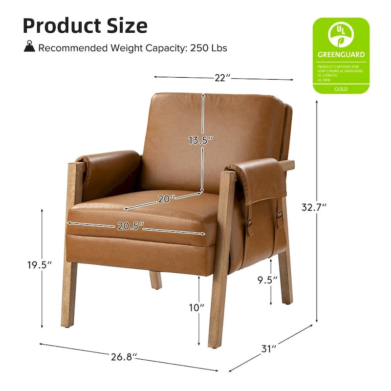Olivia Farmhouse Faux Leather Accent Chair with Solid Wood Legs