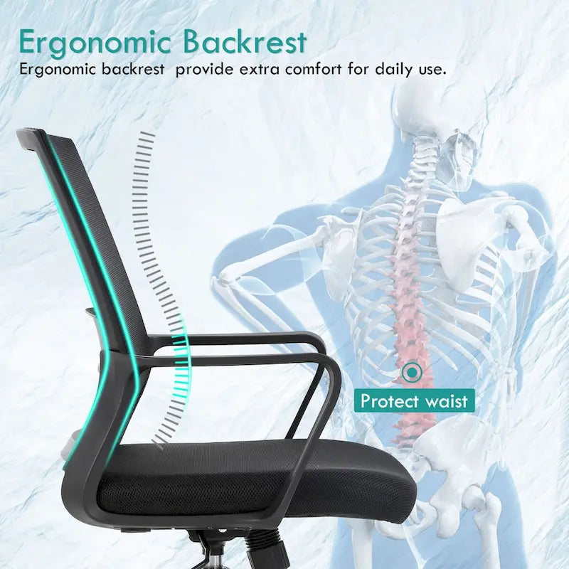 Nowoczesne ergonomiczne obrotowe krzesło biurowe z regulacją wysokości i podparciem lędźwiowym