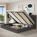 Queen Upholstered Headboard Platform Beds Lift Up Storage Bed