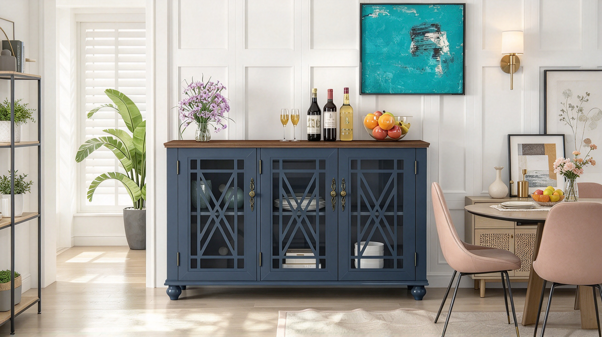 55 Zoll Küchenschrank im Vintage-Stil, Buffet- und Sideboard-Schrank - 55 Zoll Breite